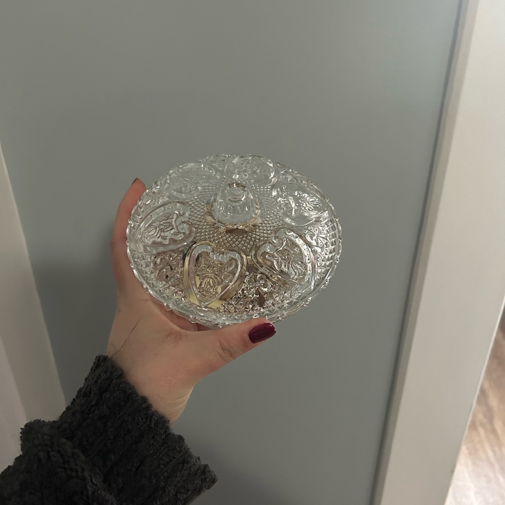 Elegant Clear Glass Trinket Dish with mystery jewelry